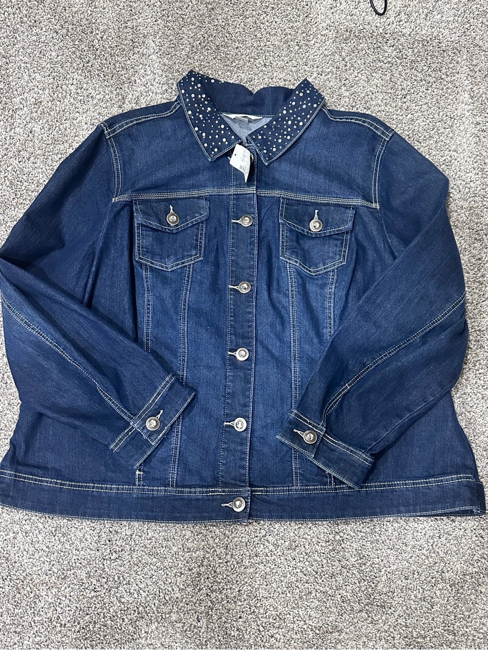 CJ Banks Dark Blue Denim Jacket with Studded Collar